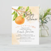Invitation Aquarelle Mandarin Orange Leaf Citrus Baby shower (Debout devant)