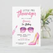 Invitation Aquarelle Maquillage rose thème 3e anniversaire (Debout devant)