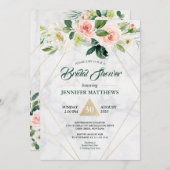Invitation Aquarelle Marbre Floral Boho Fête des mariées (Devant / Derrière)