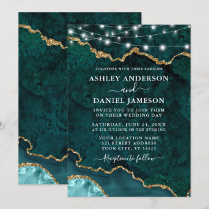 Invitation Aquarelle marbre Turquoise Agate Géode Lumières Ma
