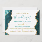 Invitation Aquarelle marbre Turquoise et Mariage or (Devant)