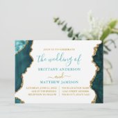 Invitation Aquarelle marbre Turquoise et Mariage or (Debout devant)