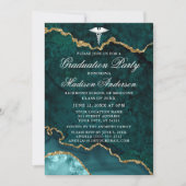 Invitation Aquarelle Marbre Turquoise Médicale Graduation Par (Devant)
