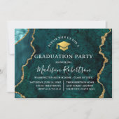 Invitation Aquarelle marbre Turquoise or Casquette Grad Party (Devant)