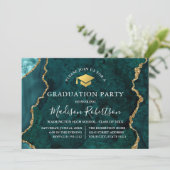 Invitation Aquarelle marbre Turquoise or Casquette Grad Party (Debout devant)