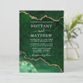Invitation Aquarelle Marbre vert Géode Agate Photo Mariage (Debout devant)