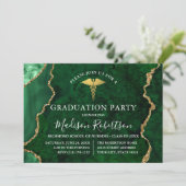 Invitation Aquarelle Marbre vert Or Médicale Grad Party (Debout devant)
