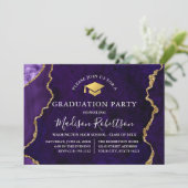 Invitation Aquarelle marbre violet or Casquette Grad Party (Debout devant)
