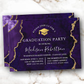 Invitation Aquarelle marbre violet or Casquette Grad Party