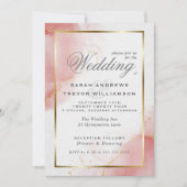 Invitation Aquarelle marbrée Abstraite Rose de corail (Devant)