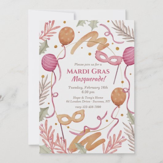 Invitation Aquarelle Mardi Gras (Devant)