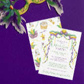 Invitation Aquarelle Mardi Gras Masques King Cake