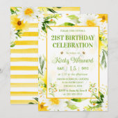 Invitation Aquarelle Marguerite jaune et blanc Anniversaire (Devant / Derrière)