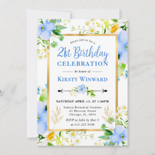 Invitation Aquarelle Marguerites et Fleurs Bleues 21e Anniver