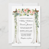 Invitation Aquarelle mariage à canopée rose bleu flou (Devant)