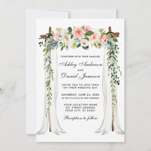 Invitation Aquarelle mariage à canopée rose bleu flou (Devant)