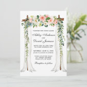 Invitation Aquarelle mariage à canopée rose bleu flou (Debout devant)