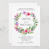 Invitation Aquarelle mariage à fleurs tropicales. Fleurs hawa (Devant / Derrière)