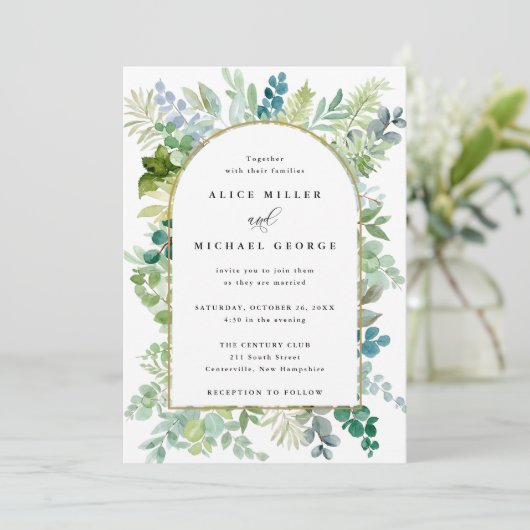 Invitation Aquarelle mariage-Arc Verdure et feuillage (Debout devant)