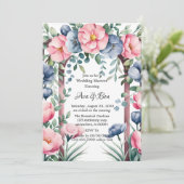 Invitation Aquarelle Mariage Arch rose & Bleu Fleurs Douche (Debout devant)