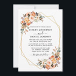 Invitation Aquarelle mariage Automne Floral Geo Frame<br><div class="desc">Moderne Elegant Watercolor Floral Card comprend de belles fleurs d'automne sur un cadre géométrique doré. Roses oranges,  roses de pêche,  roses dorés,  roses roses roses,  succulents couleur prune,  roses blanches,  feuilles d'eucalyptus et autres plantes botaniques.</div>