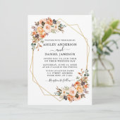 Invitation Aquarelle mariage Automne Floral Geo Frame Peach (Debout devant)