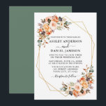 Invitation Aquarelle mariage Automne Floral Geo Sage Vert<br><div class="desc">Moderne Elegant Watercolor Floral Card comprend de belles fleurs d'automne sur un cadre géométrique doré. Roses oranges,  roses de pêche,  roses dorés,  roses roses roses,  succulents couleur prune,  roses blanches,  feuilles d'eucalyptus et autres plantes botaniques. Sage Green Back.</div>