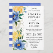 Invitation Aquarelle Mariage bleu et jaune (Devant / Derrière)