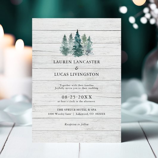 Invitation Aquarelle mariage Bois Pin rustique Arbres verts