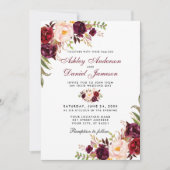 Invitation Aquarelle mariage Bourgogne Floral (Devant)