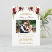 Invitation Aquarelle mariage Bourgogne Floral Photo Gold (Debout devant)