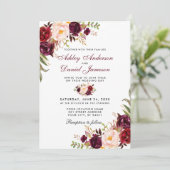 Invitation Aquarelle mariage Bourgogne Floral W (Debout devant)