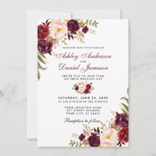 Invitation Aquarelle mariage Bourgogne Floral W