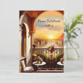 Invitation Aquarelle Mariage coucher de soleil italien (Debout devant)