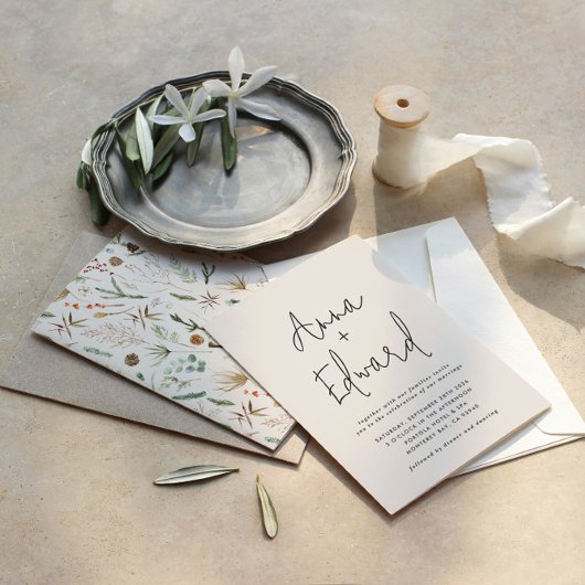 Invitation Aquarelle mariage crème végétale
