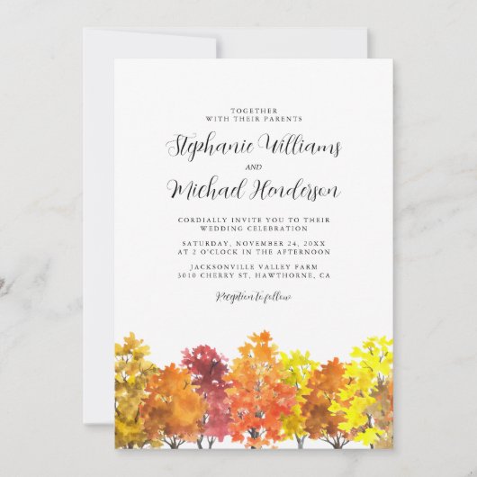 Invitation Aquarelle mariage de automne (Devant)