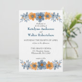 Invitation Aquarelle Mariage de automne bleu et orange (Debout devant)