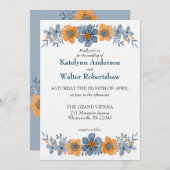 Invitation Aquarelle Mariage de automne bleu et orange (Devant / Derrière)