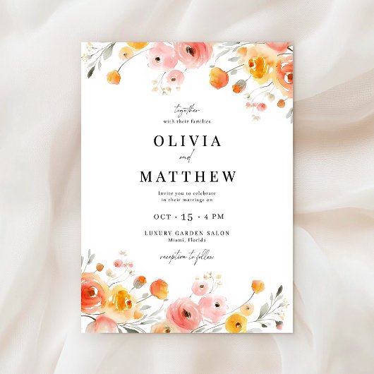 Invitation Aquarelle mariage de automne Moderne Rustique Flor