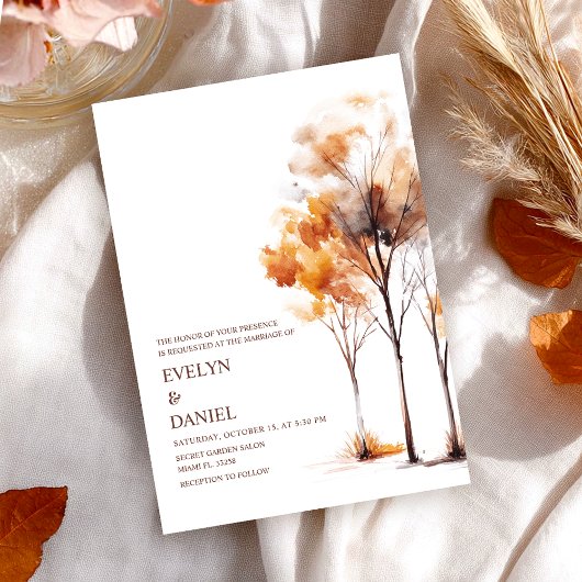 Invitation Aquarelle Mariage de automne rustique