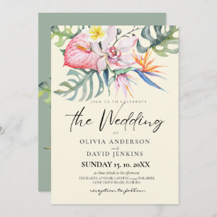 Invitation Aquarelle Mariage de fleurs tropicales