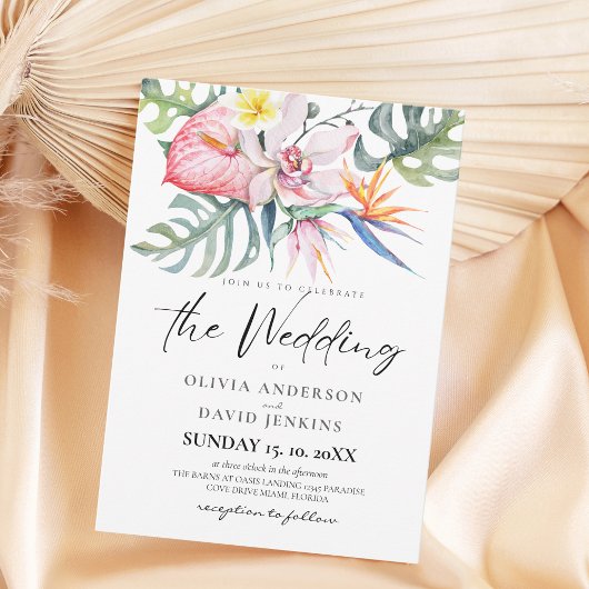 Invitation Aquarelle Mariage de fleurs tropicales
