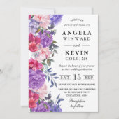 Invitation Aquarelle Mariage de fleurs violettes et roses (Devant)