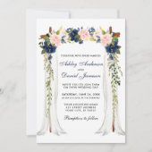 Invitation Aquarelle mariage de la canopée Floral rose Bleu (Devant)