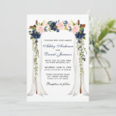 Invitation Aquarelle mariage de la canopée Floral rose Bleu (Debout devant)