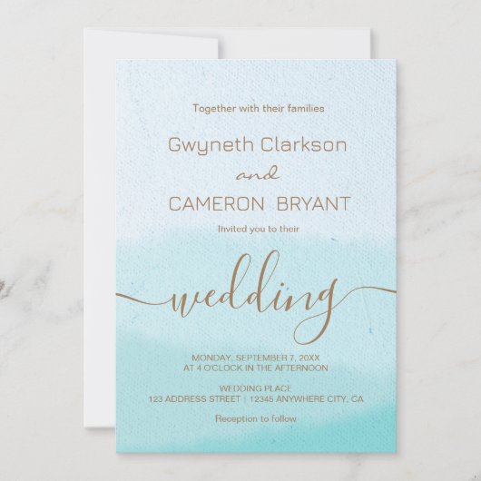 Invitation Aquarelle | Mariage de script de calligraphie turq (Devant)