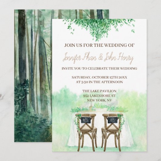 Invitation Aquarelle mariage de style rustique (Devant / Derrière)