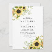 Invitation Aquarelle Mariage de tournesols et verdure (Devant)