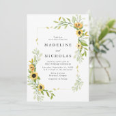 Invitation Aquarelle Mariage de tournesols et verdure (Debout devant)