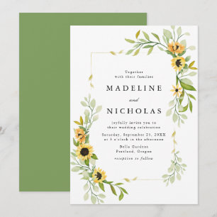 Invitation Aquarelle Mariage de tournesols et verdure